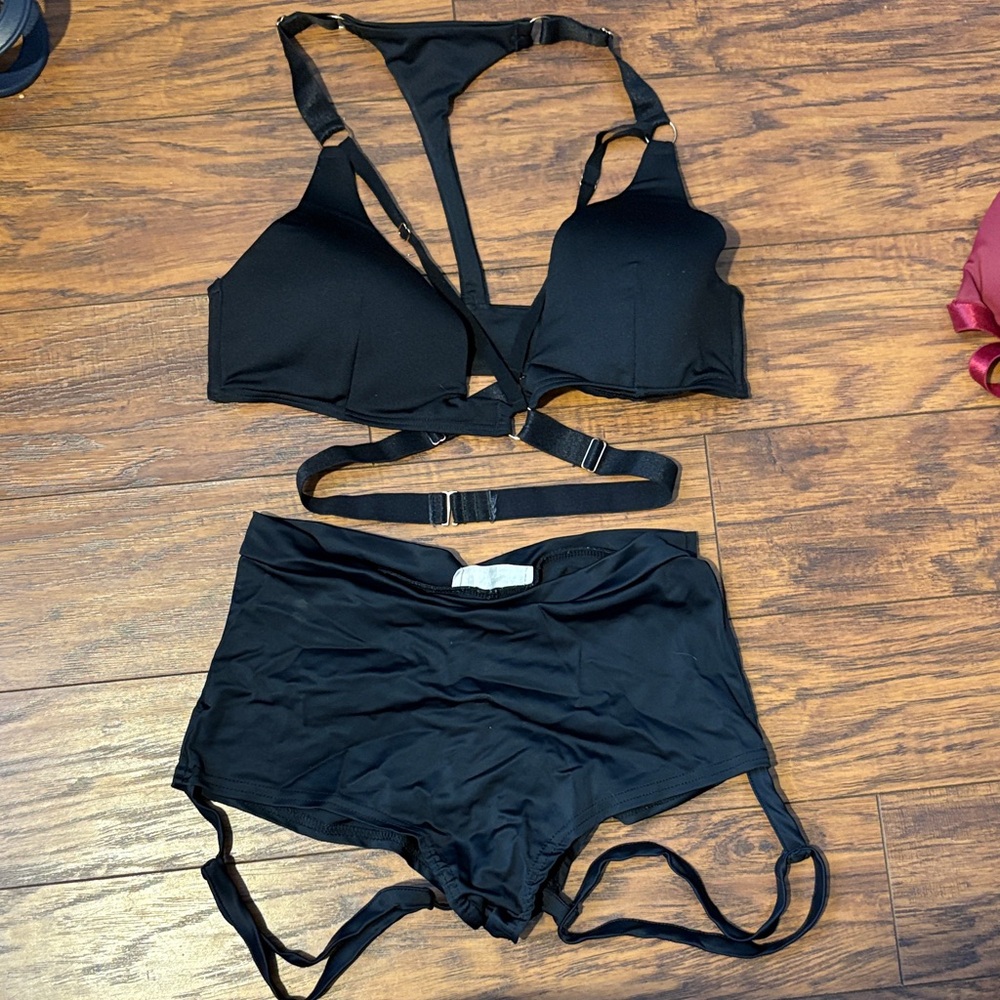 Luna pole wear Black Strappy pole Set